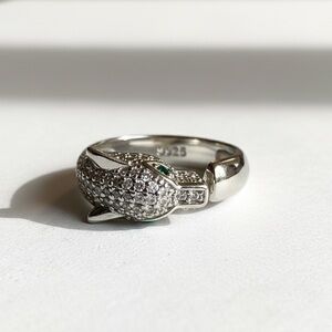 SILVER CZ PANTHER ADJUSTABLE RING